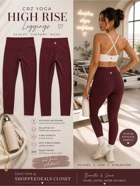 CRZ YOGA Style Burgundy High Rise Leggings Butterluxe Feel Athleisure